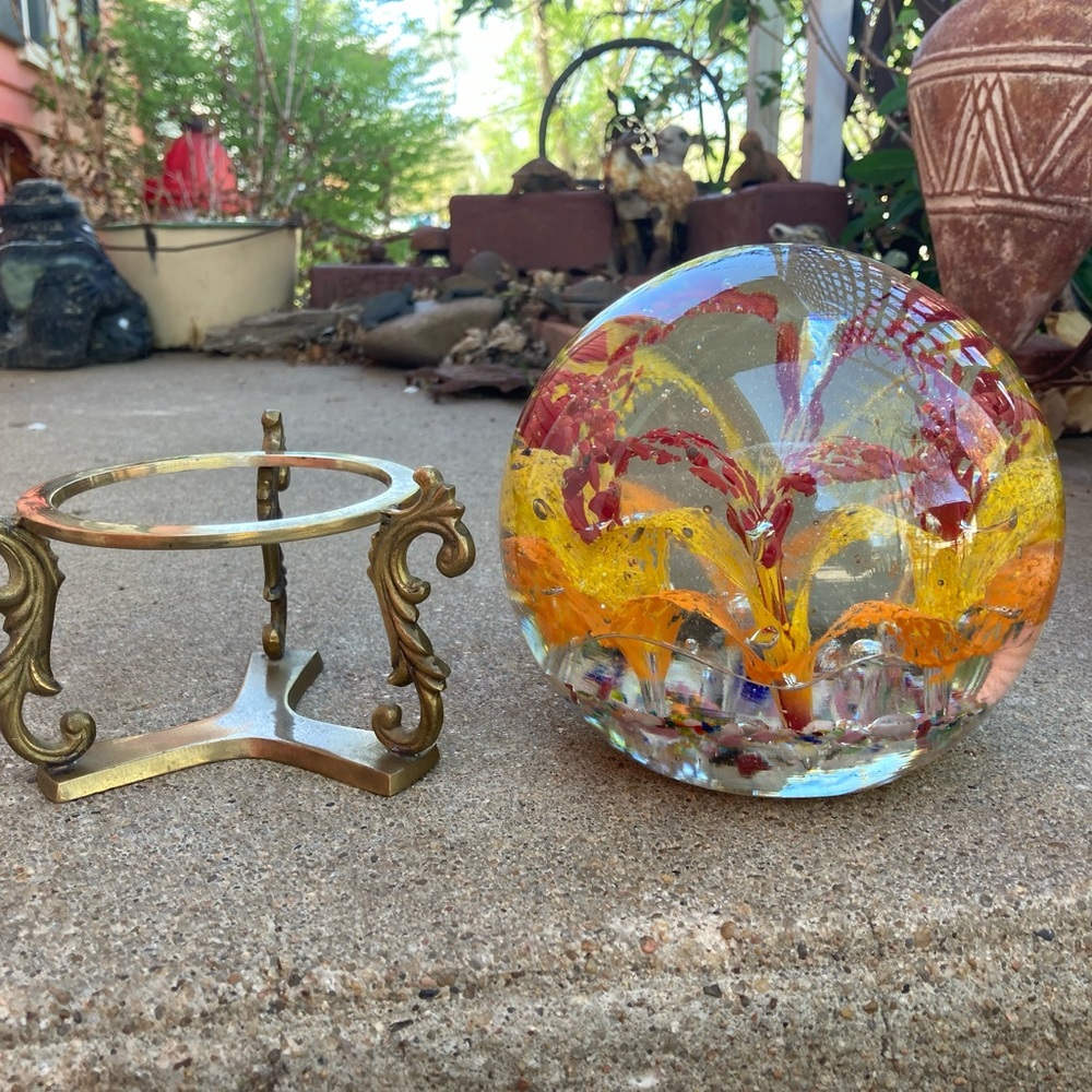 Colorful Huge Magnum Glass Sphere Paperweight with Stand - Picture 7 of 15